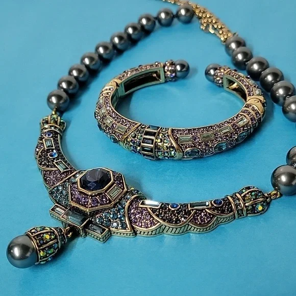 7 PIECE Heidi Daus Lavish Layers Crystal Accented Necklace Bracelet Ring Earring - Picture 16 of 16